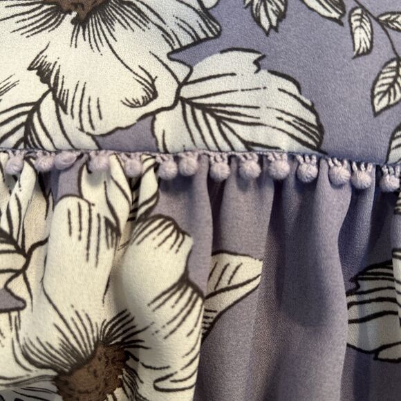 Gianni Bini Small Periwinkle Floral Ruffle Hem Tie Front Dress Sleeveless - Picture 13 of 15